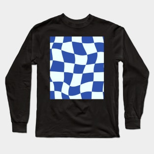 Blue Swirl Checkered Pattern Y2K Danish Pastel Pattern Long Sleeve T-Shirt